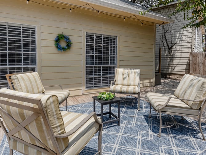 Cherry — back patio with string lights